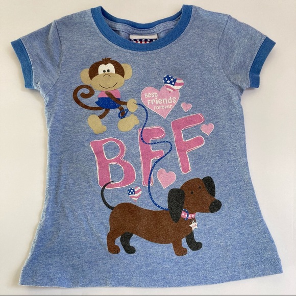 Girls Blue Short Sleeve Tee Shirt “BFF” - Picture 1 of 6